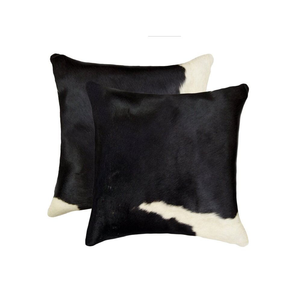 Natural Home Decor Torino Kobe Cowhide Pillow | 2-Piece | Black & white | 18"x18